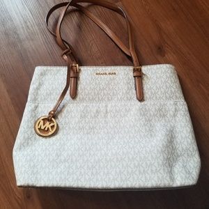 Large tan and cream Michael Kors Bedford tote